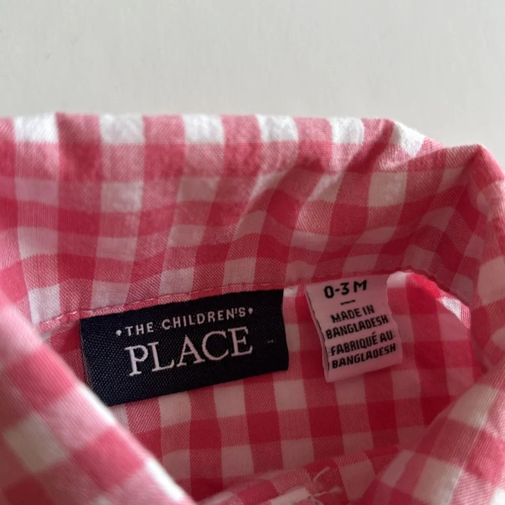 Pink and white gingham Button Down Shirt Bodysuit 0-3 Months Pink Easter Baby